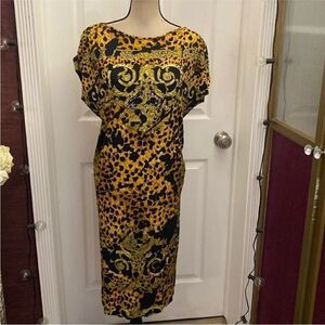 Versace Gold and Black Sheath Dress with Dolman Sleeves, M